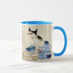 顔を洗う猫 広重kattansikte tvättar, Hiroshige Mugg
