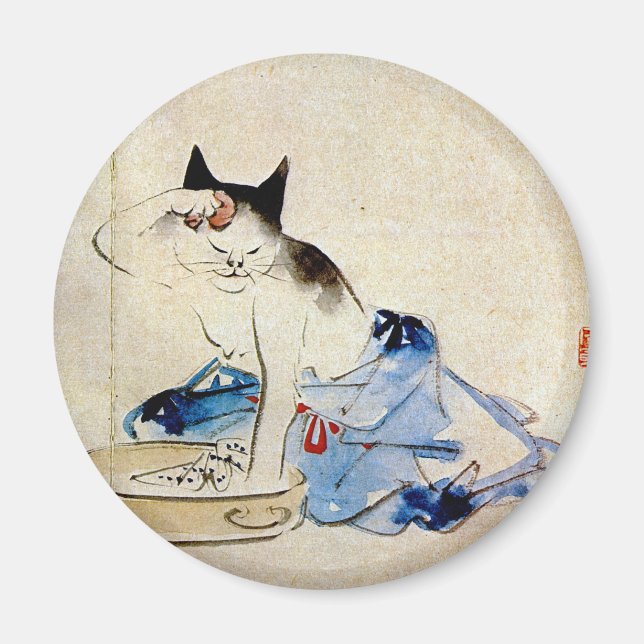 顔 を う 猫, 広 Cat Ansikte Tvättar, Hiroshige Magnet (Framsidan)
