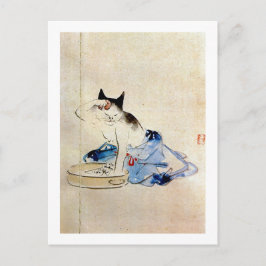 顔 を う 猫, 広 Cat Ansikte Tvättar, Hiroshige Vykort