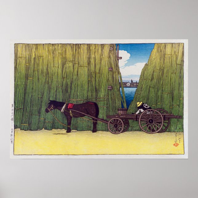 駒 形 岸, Komagata Embankment, Hasui Kawase, Woodcut Poster (Framsidan)