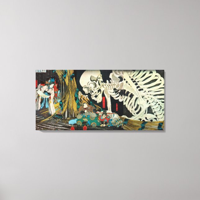 骸 骨, 国 Skeleton, Kuniyoshi, Ukiyo-e Canvastryck (Framsida)