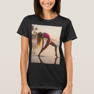高級リゾートの南国の浜辺で美しい女性が高級グラビアモデルが素晴らしいポーズをしてくれました T SHIRT