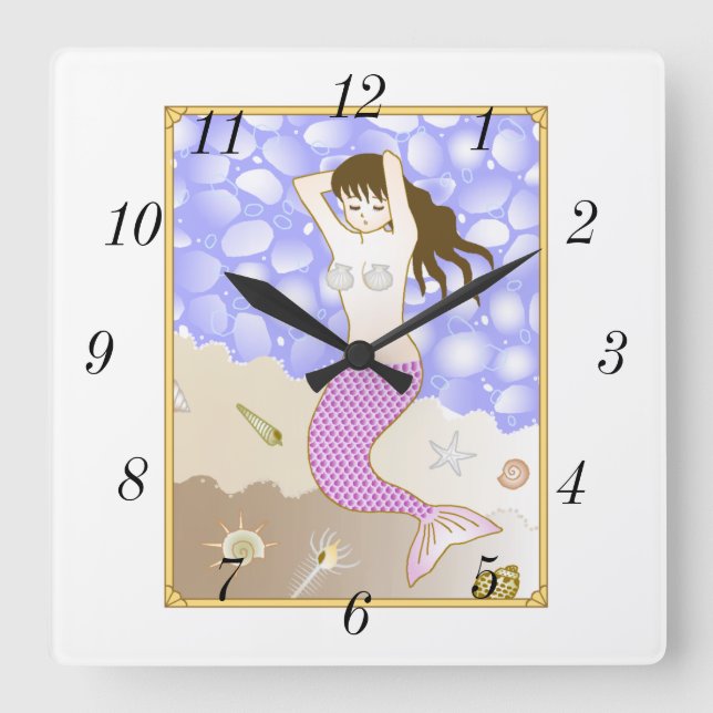 髪を束ねる人魚　 アクリル壁時計 FYRKANTIG KLOCKA (Framsida)