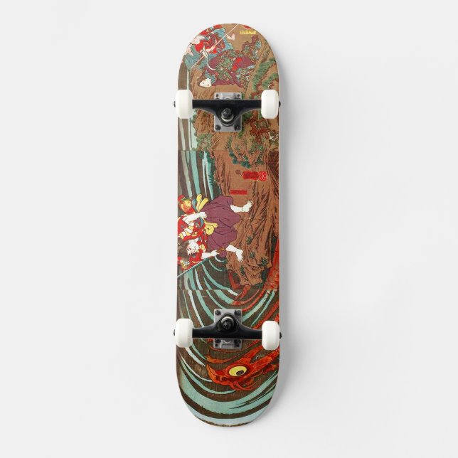 鬼若丸の鯉退治 gigantisk Carp för 国芳, Kuniyoshi, Ukiyo-e Skateboard Bräda 20 Cm (Framsida)