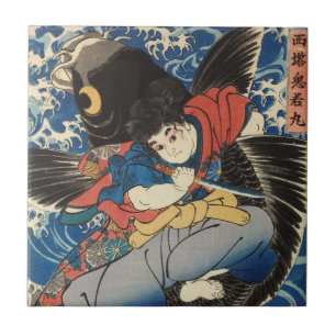 鬼若丸 国芳, Oniwakamaru, Kuniyoshi, Ukiyo-e Kakelplatta