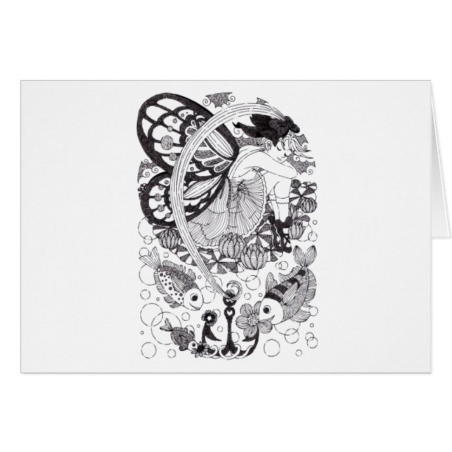 魚 釣 り 少 (fiske av flickor) hälsningskort (Framsidan Horizontal)