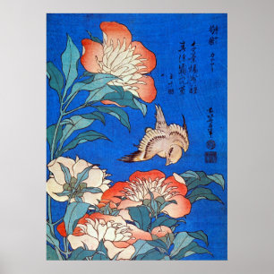 鳥 と 薬, 北 Bird and Peony, Hokusai, Ukiyoe Poster