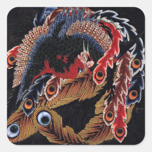 鳳 図, 北 kinesiska 斎, Hokusai, Art Fyrkantigt Klistermärke