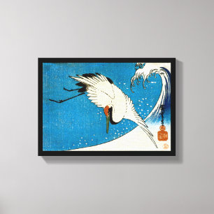 鶴, 波, kran och våg, Hiroshige, Ukiyo-e Canvastryck
