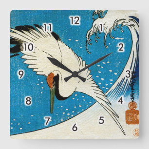 鶴, 波, kran och våg, Hiroshige, Ukiyo-e Fyrkantig Klocka