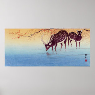 鹿, 小 原 古 邨 Hjort, Ohara Koson, Ukiyo-e Poster
