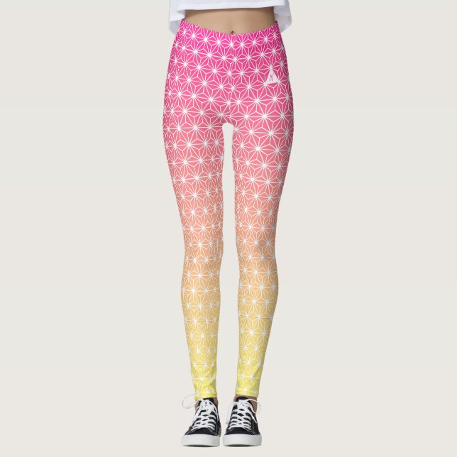 麻 の 葉 ASANOHA | Japansk traditionell KIMONO mönste Leggings (Framsida)