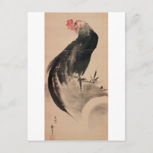 黒 い 鶏, 北 斎 Black Tupp, Hokusai Vykort