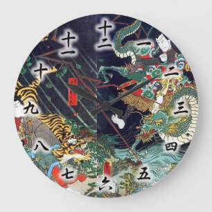 龍虎, 豊国drake & tiger, Toyokuni, Ukiyo-e Stor Klocka