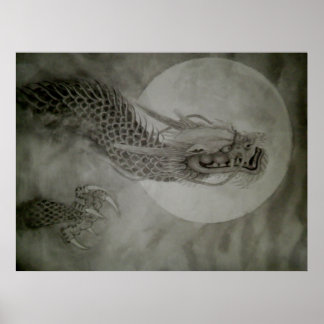 龍　水墨画　dragon　poster　月　moon poster