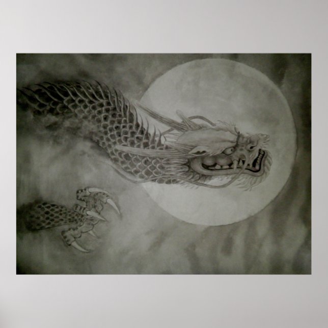 龍　水墨画　dragon　poster　月　moon poster (Framsidan)