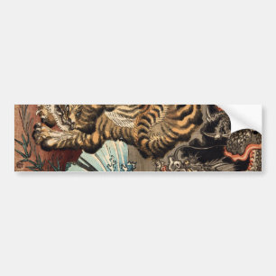 龍 虎, 国 Tiger & Dragon, Kuniyoshi, Ukiyo-e Bildekal