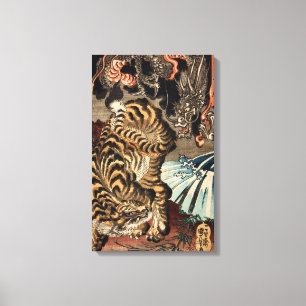 龍 虎, 国 Tiger & Dragon, Kuniyoshi, Ukiyo-e Canvastryck