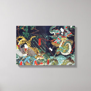 龍 虎, 豊 Dragon & Tiger, Toyokuni, Ukiyo-e Canvastryck