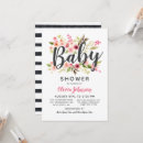 Sök efter grönt och rosa baby shower inbjudningskort Vattenfärgblommor