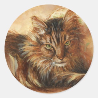 0005 Katt på Pillow Stickers Runt Klistermärke