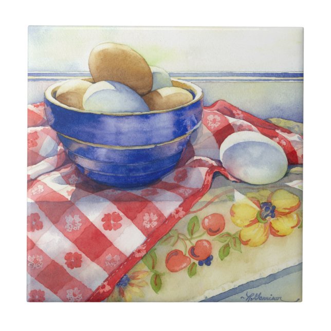 0009 ägg i blåttbunke belägger med tegel kakelplatta (Framsidan)