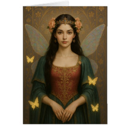 001_A fairy princess in teal green and crimson. Hälsningskort