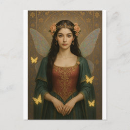 001_A fairy princess in teal green and crimson. Vykort
