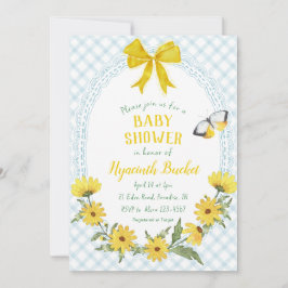 001 Himmelblå Gul Tusenskönasliv Babyshower Inbjudningar