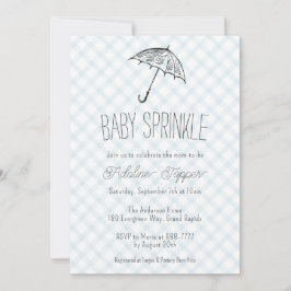 001 Himmelblå Modern Paraply Baby Sprinkle Gingham Inbjudningar