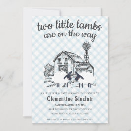 001 Himmelblå Två Lilla Lamm Randig Baby Shower Inbjudningar