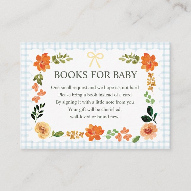 001 Himmelblått Gingham Baby Shower-bifogad kort (Framsida)