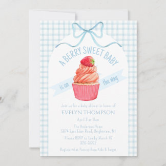 001 Sky Blue Berry Sweet Strawberry Baby Shower Inbjudningar
