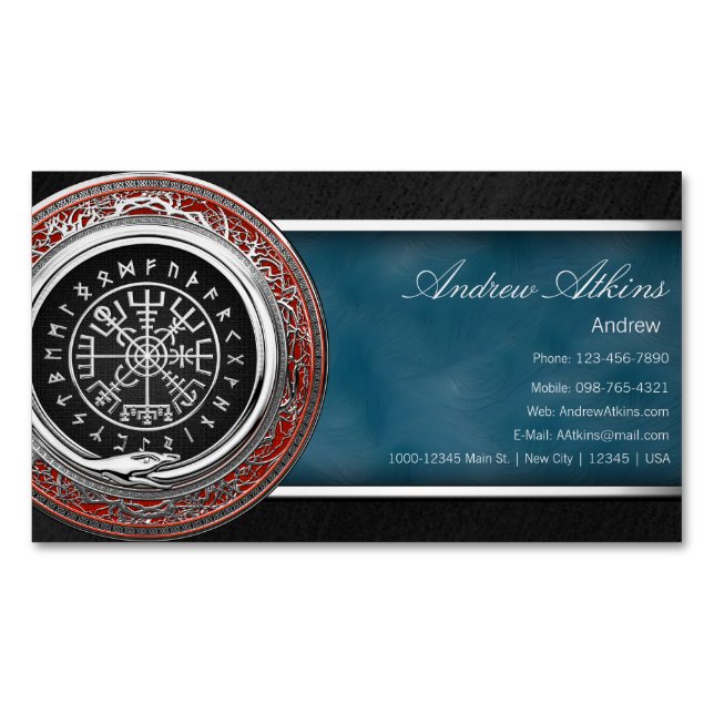 [001] Vegvisir - Viking Silver Magic Runic Compass Magnetiska Visitkort (Framsida)