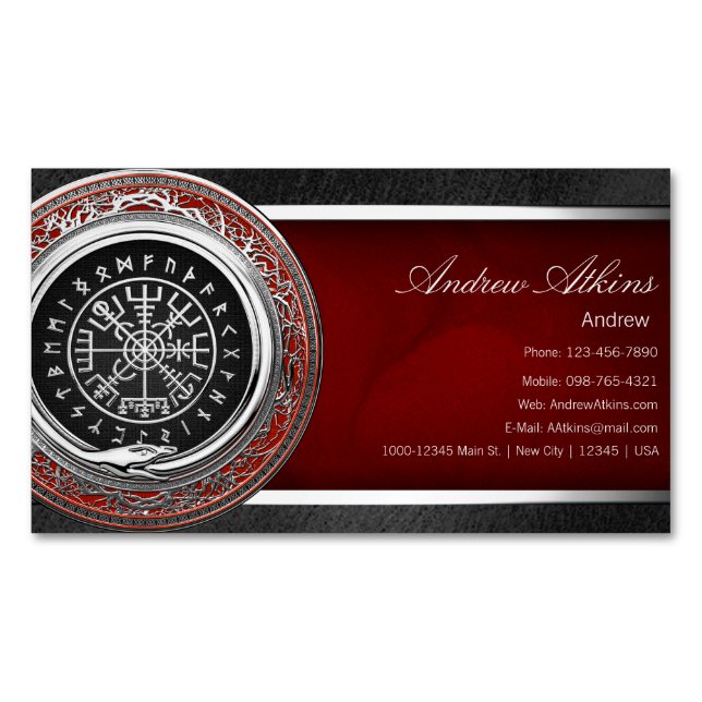 [001] Vegvisir - Viking Silver Magic Runic Compass Magnetiska Visitkort (Framsida)