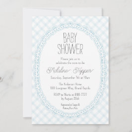 001 Vintage spetsram Gingham Bebis Shower Inbjudningar