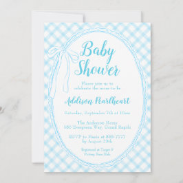 002 Cerulean Arvslinjärn Gingham Baby Shower Inbjudningar