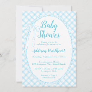 002 Cerulean Arvslinjärn Gingham Baby Shower Inbjudningar