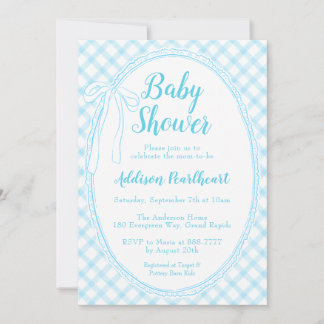 002 Cerulean Arvslinjärn Gingham Baby Shower Inbjudningar