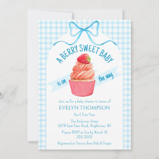 002 Cerulean Bär Söt Jordgubbs Baby Shower Inbjudningar