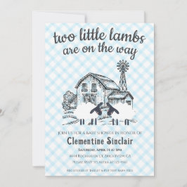 002 Cerulean Blå Lilla Lamm Rutig Baby Shower Inbjudningar