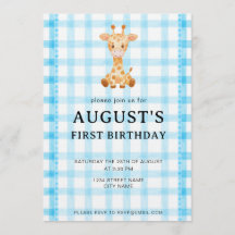 002 Cerulean Blå Randig Giraff Födelsedagsinbjudan