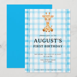 002 Cerulean Blå Randig Giraff Födelsedagsinbjudan Inbjudningar