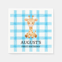 002 Cerulean Blue Check Giraffe Napkin