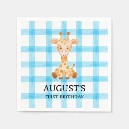 002 Cerulean Blue Check Giraffe Napkin Pappersservett