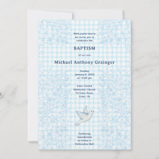 002 Cerulean Duva Botanisk Kors Gingham Dop Inbjudningar