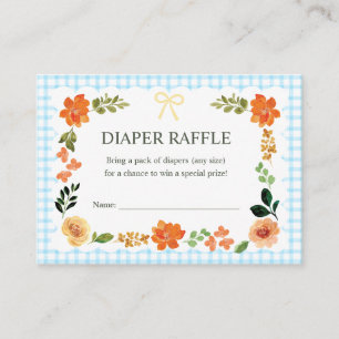 002 Cerulean Gingham Baby Shower Blöja Lotteri Tilläggskort