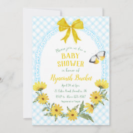 002 Cerulean Gul Daisy Båg Gingham Barnkalas Inbjudningar