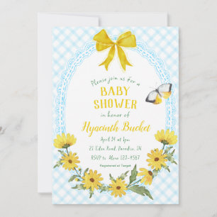 002 Cerulean Gul Daisy Båg Gingham Barnkalas Inbjudningar