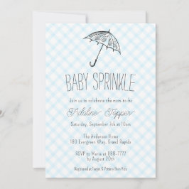002 Cerulean Modern Paraply Baby Sprinkle Gingham Inbjudningar
